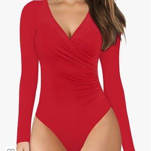 Red wrap style long sleeve top
